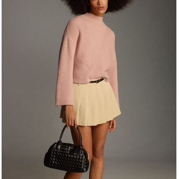 ANTHROPOLOGIE x MAEVE The Katey Mock-Neck Bell-Sleeve Sweater Pink Sz S {3V27} - Picture 1 of 8